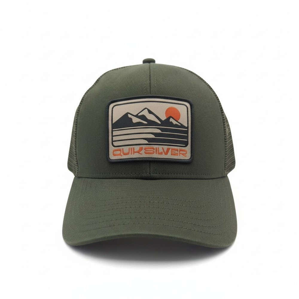 Quiksilver Mens Trucker Hat Army Green Mountain Wave Patch Snapback QS001873Y‎